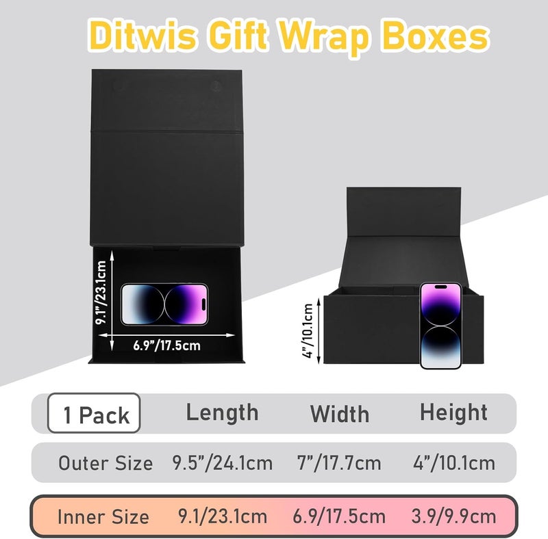 Ditwis 9.5x7x4 Inches Gift Box with Magnetic Closure Lid, Black Magnetic Box for Wedding, Groomsmen Bridesmaid Proposal, Birthdays, Mother's Day, 1 Pack - Image 2